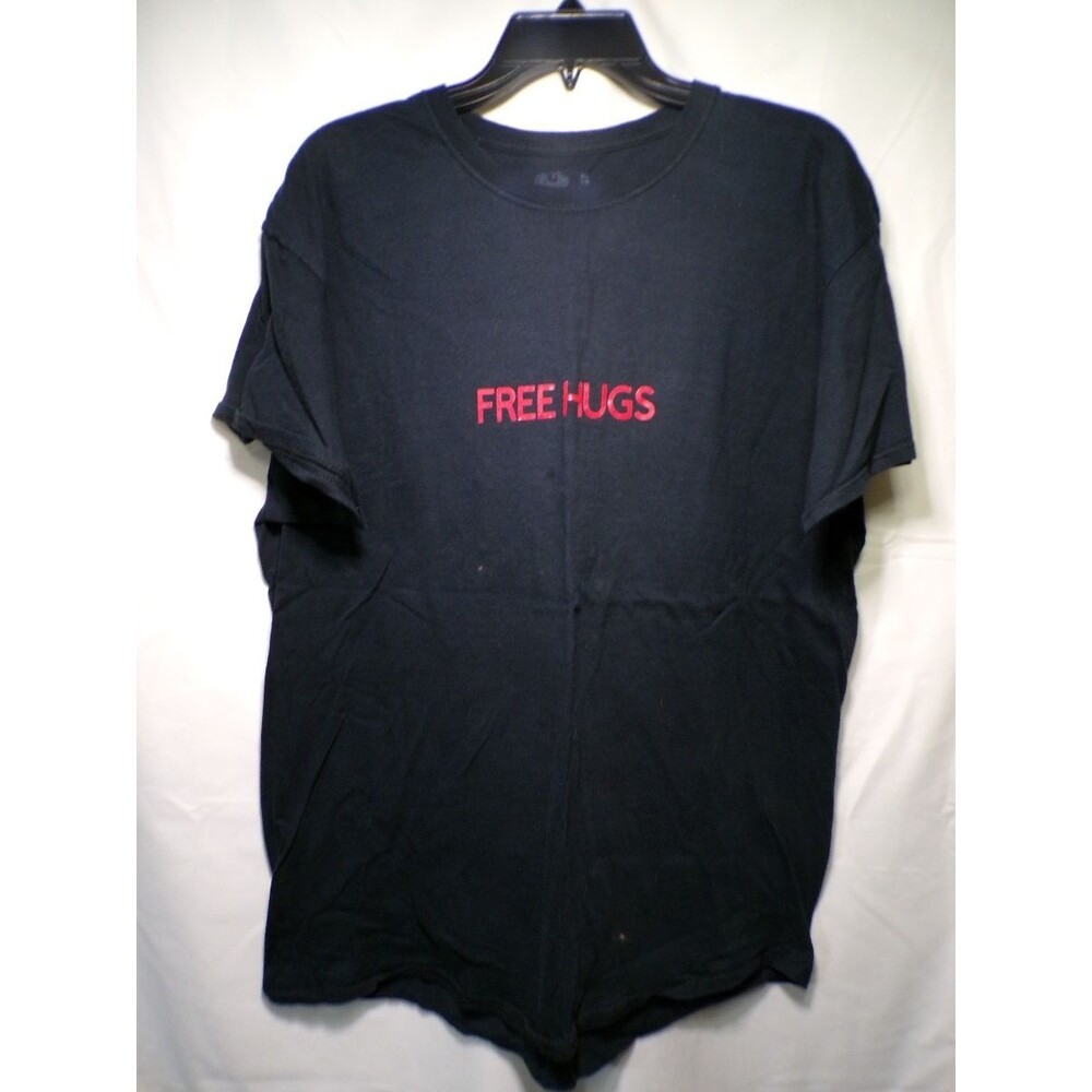 Fruit of the Loom Men's XL Black Graphic T Shirt Free Hugs Funny Back Print